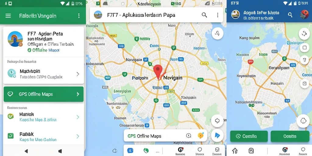 Antarmuka aplikasi F7F7 menampilkan peta offline dengan navigasi yang jelas.