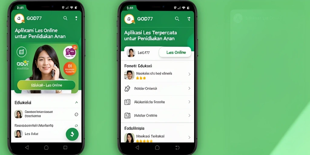 Antarmuka aplikasi GOD77 yang mendukung fitur Les Online.