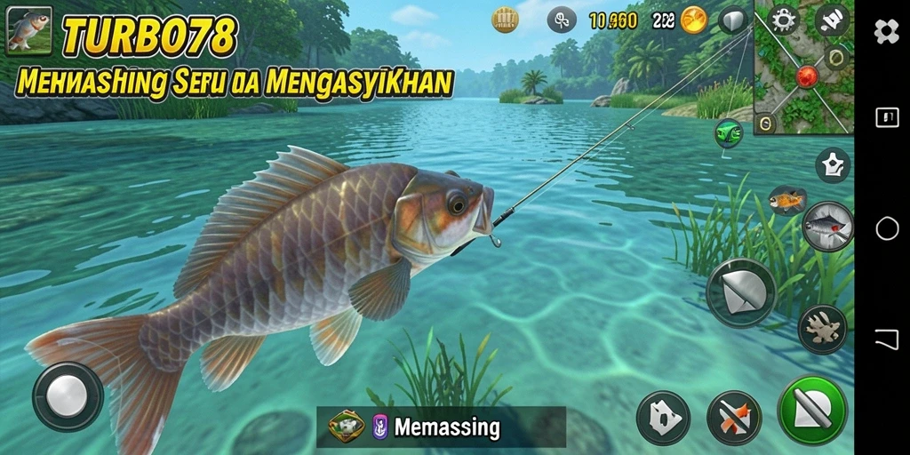 Tampilan antarmuka <strong>TURBO78</strong> saat memancing yang memukau dan interaktif.